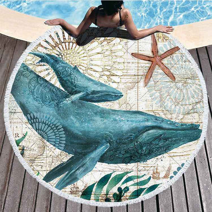 Round Printed Beach Towel Fiber And Tassels Feel Soft