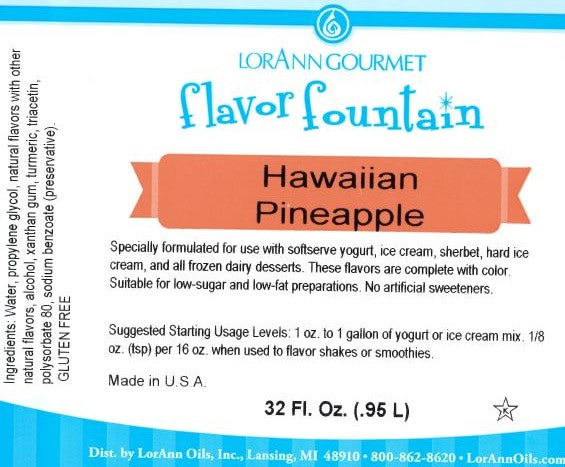 Saveur Ananas Hawaïen - 4 oz. - 32 oz. - Arômes pour Glaces et Boissons - Huiles LorAnn - Distribution Canadienne - Livraison Gratuite au Canada pour les Commandes de Plus de 199 CAD