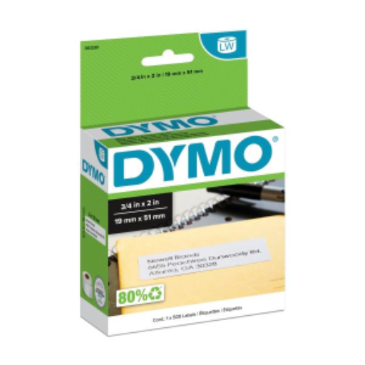 Étiquettes d'adresse de retour authentiques DYMO LW, Étiquettes DYMO pour imprimantes d'étiquettes LabelWriter, Blanches, 19 mm x 51 mm, 1 rouleau de 500