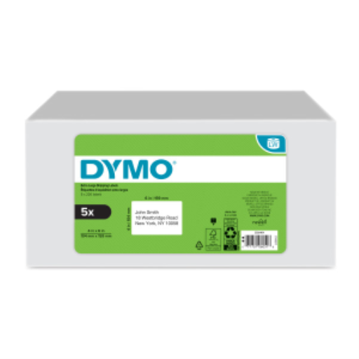Étiquettes d'expédition extra-larges DYMO Authentiques LW pour imprimantes d'étiquettes LabelWriter, blanches, 102 mm x 152 mm, 5 rouleaux de 220 (1100 au total)