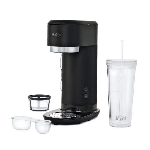 Cafetière à dosettes Mr. Coffee, pour café glacé ou chaud, avec gobelet réutilisable et filtre à café, noire