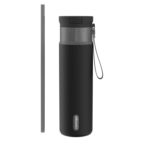 Contigo 2225923 Snapseal PVD Stainless Steel Travel Mug with Straw – 24 oz Licorice Gunmetal