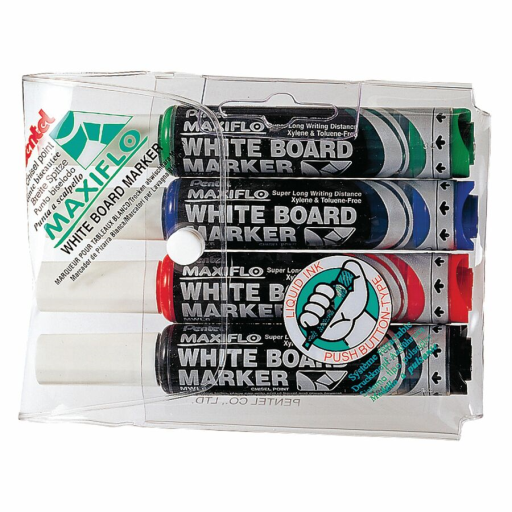 Marqueur tableau blanc Maxiflo, pointe biseautée (2,0/5,7 mm) pochette de 4 couleurs assorties