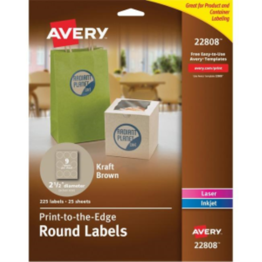 22808 ÉTIQUETTES RONDES EN KRAFT BRUN 2 1/2" DE DIAMÈTRE, 25 FLL/ENV.