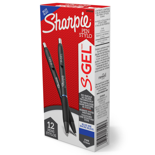Sharpie S-Gel, Stylo Gel, Pointe Fine (0,5 mm), Stylo Gel Encre Bleue, 1 Unité