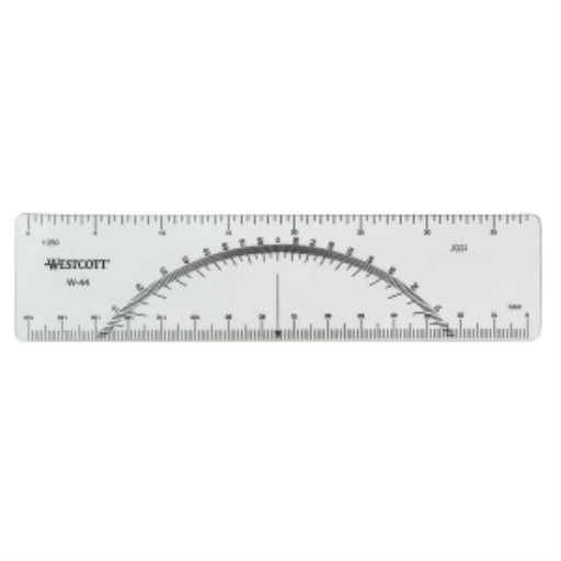 Metric Protractor Ruler with 1:250, 15cm/6”
Règle rapporteur métrique avec échelles à 1:250,15cm/6 po