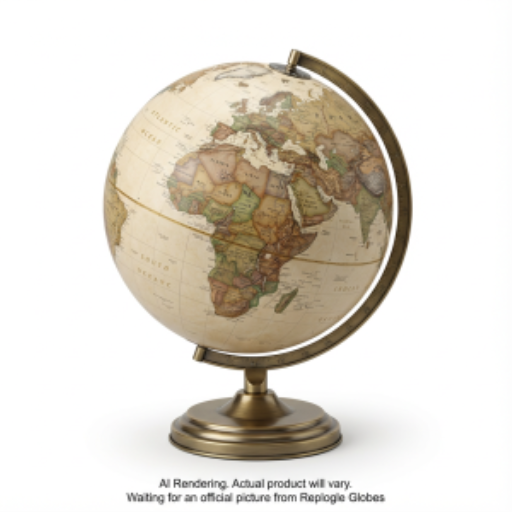 National Geographic Grosvenor 12"/30Cm Diameter Antique Parchment Ocean Desk Globe With Metal Base And Semi- Meridian (English)