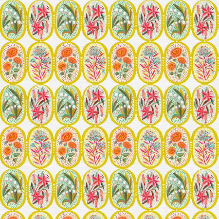 Paintbrush Studio - Médaillons de fleurs Blanc/Vert 300cm Largeur de dos