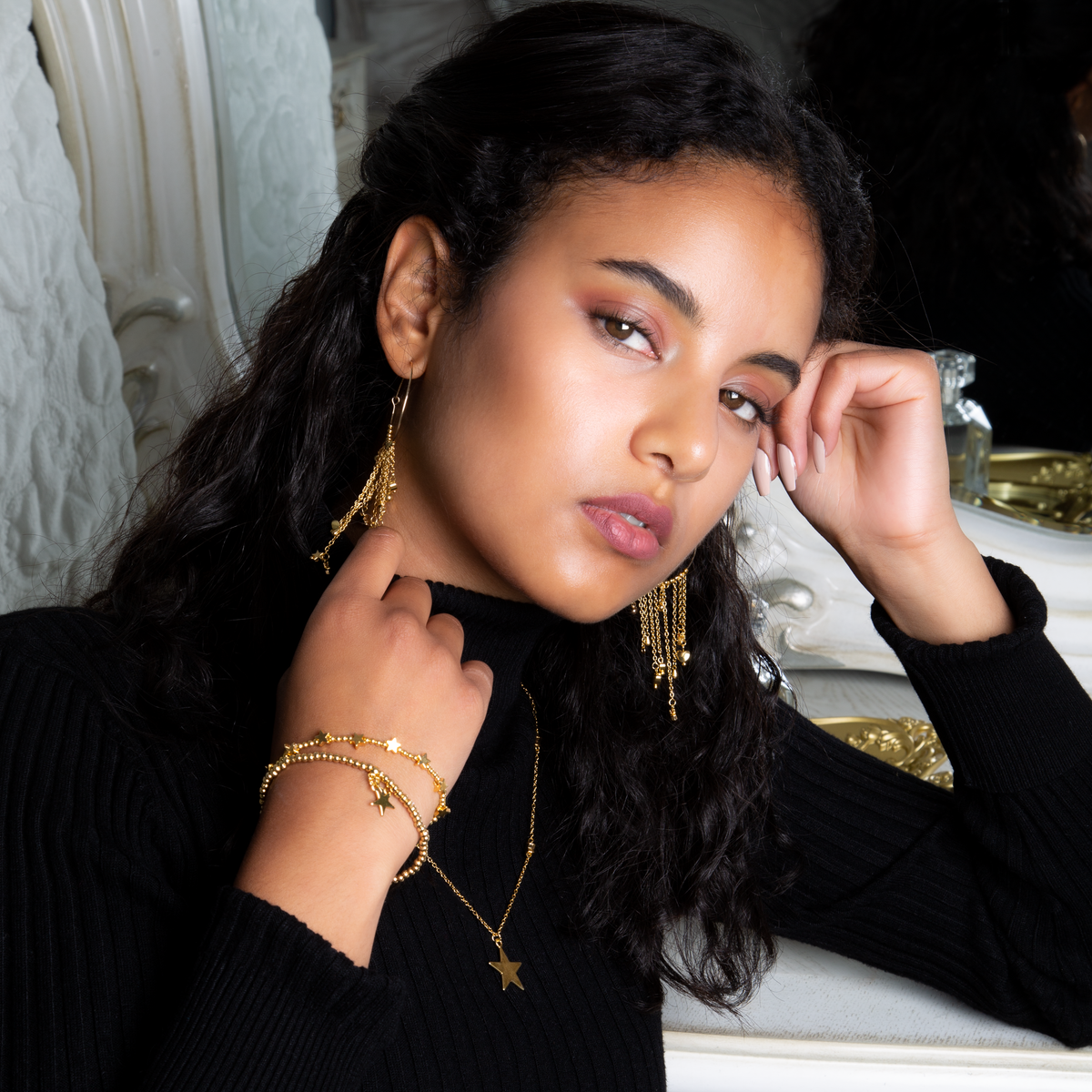 Star On Star Chain Necklace In Gold Plate