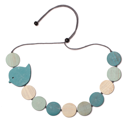 Fat Bird On Wooden Disc Necklace