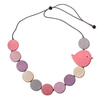 Fat Bird On Wooden Disc Necklace