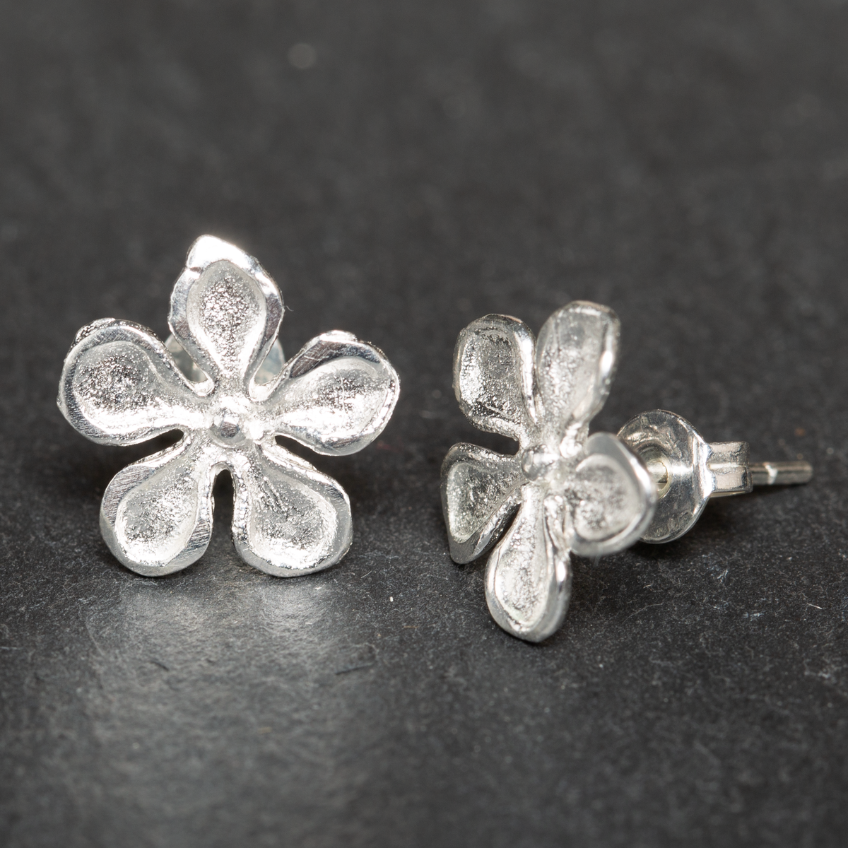 Frangipani  Flower Studs - Silver Plate