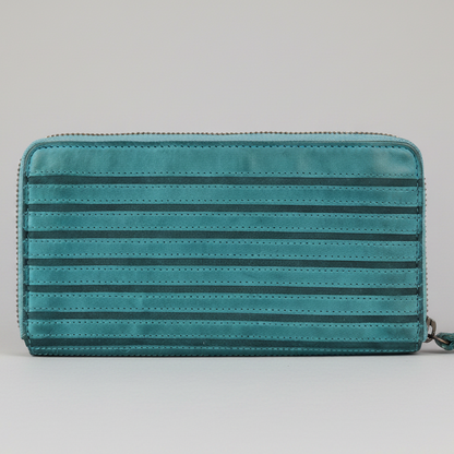 MET Women’s Leather Zip Around Wallet. Striped Textured Long Wallet