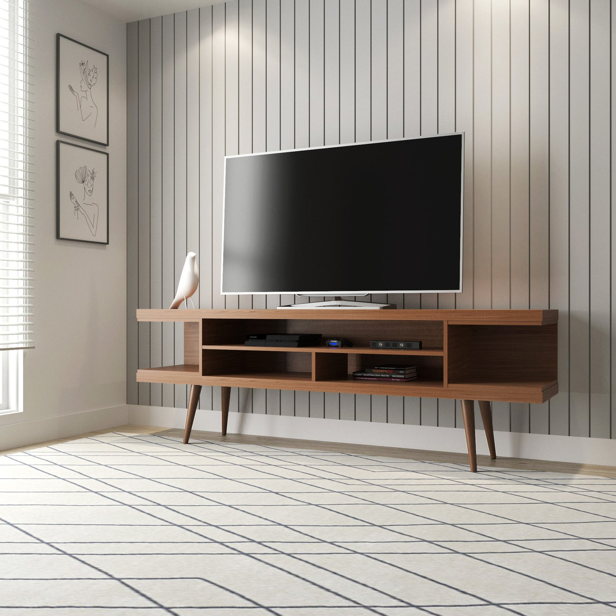 Eureka Modern 70.47" TV Stand with 4 Shelves - Maple Cream