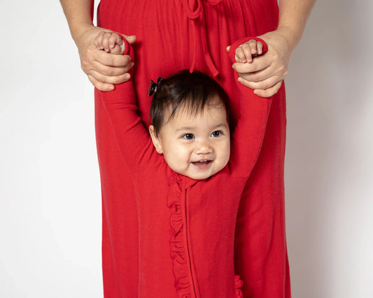 Red Ruffled Convertible Footed One Piece
