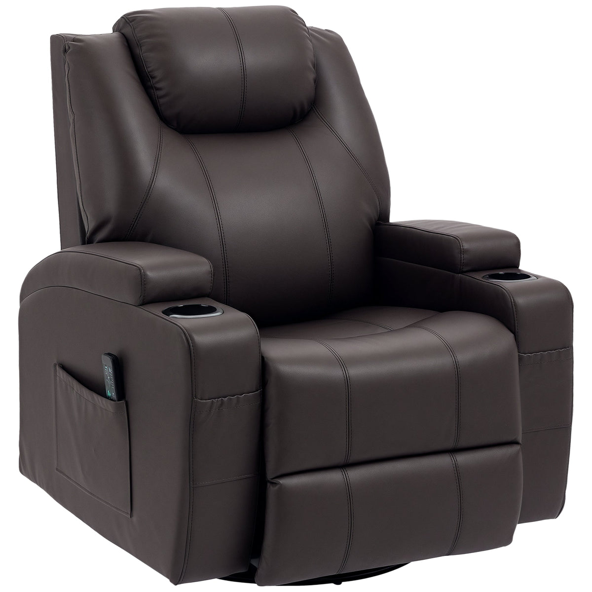 Brady Massage Recliner Chair with Swivel, Rocker Features and 8 Vibration Points-Brown