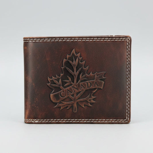 Men’s Cow Leather Canada Embossed Bifold Wallet