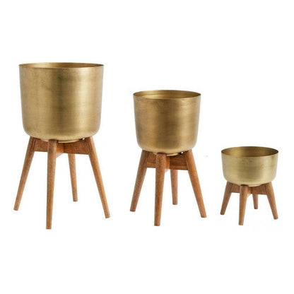 Atzi - Mid-Century Turned Wood Leg Planter Brass (Multiple Sizes)