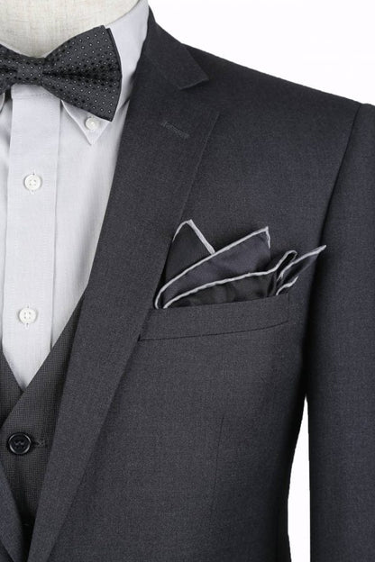 BUILD YOUR PACKAGE: Charcoal Slim Fit Suit (Package Includes 2 Pc Suit, Shirt, Necktie or Bow Tie, Matching Pocket Square, & Shoes)