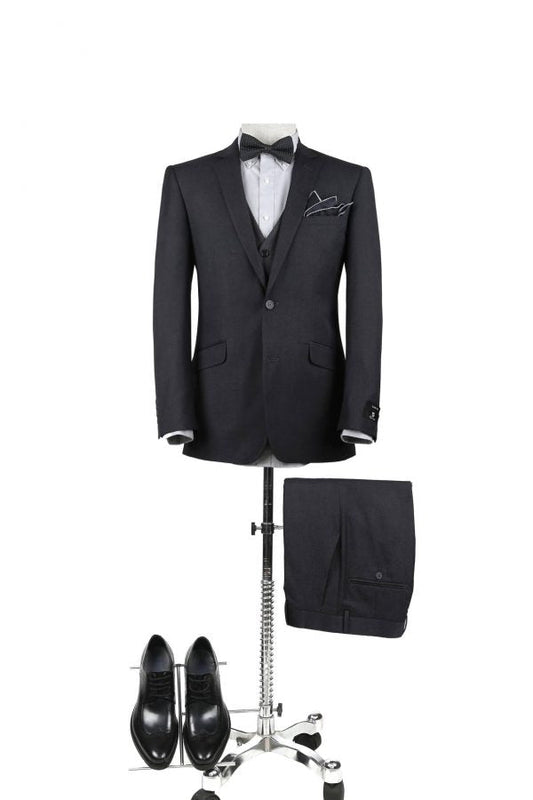 BUILD YOUR PACKAGE: Charcoal Slim Fit Suit (Package Includes 2 Pc Suit, Shirt, Necktie or Bow Tie, Matching Pocket Square, & Shoes)