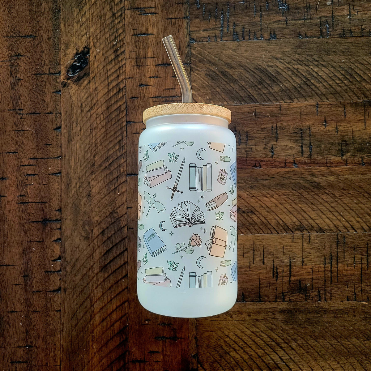 Boîte en verre dépoli Romantasy avec couvercle en bambou | Pour les fans de livres