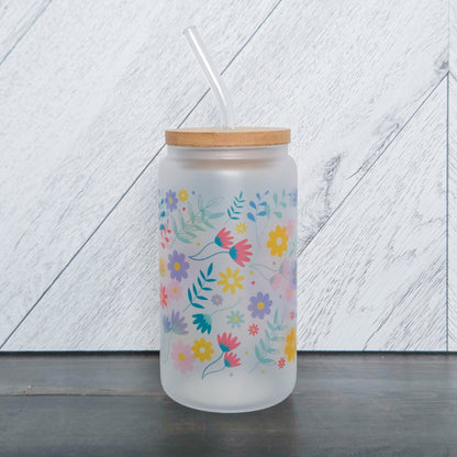 Boîte givrée « Summer Vibes Flower » avec couvercle en bambou
