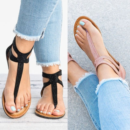 Beach sandals with rhinestones
