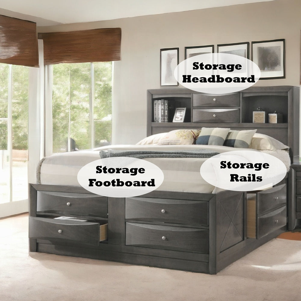Neend Multi Drawer Storage Platform Bed - Grey Oak