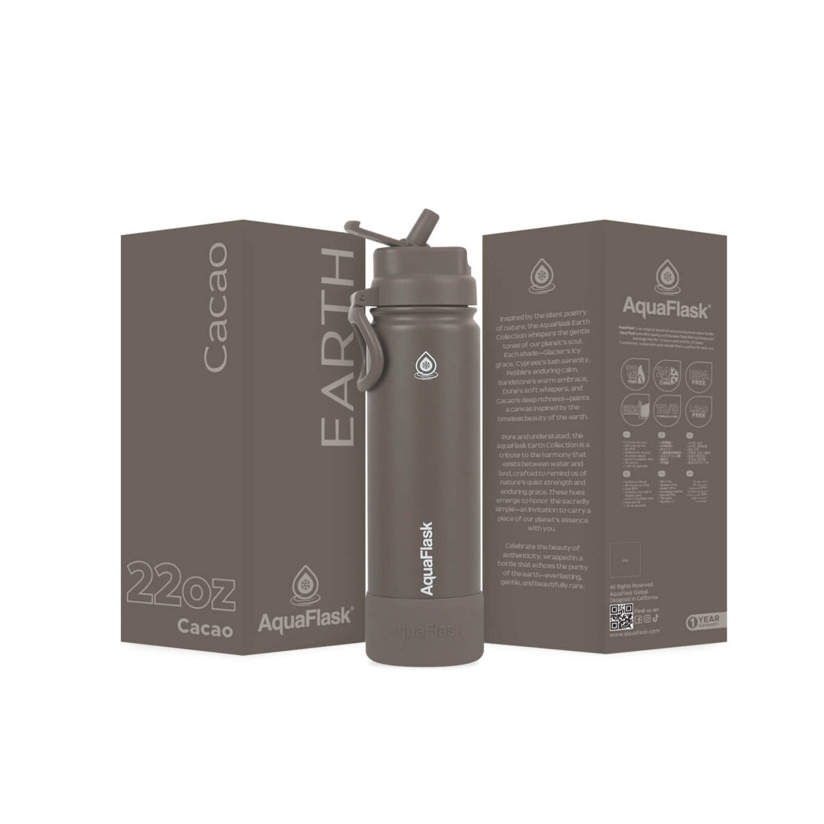 Bouteille d'eau AquaFlask Earth Collection 650 ml en acier inoxydable – Isotherme, garde au chaud 12h, au froid 24h