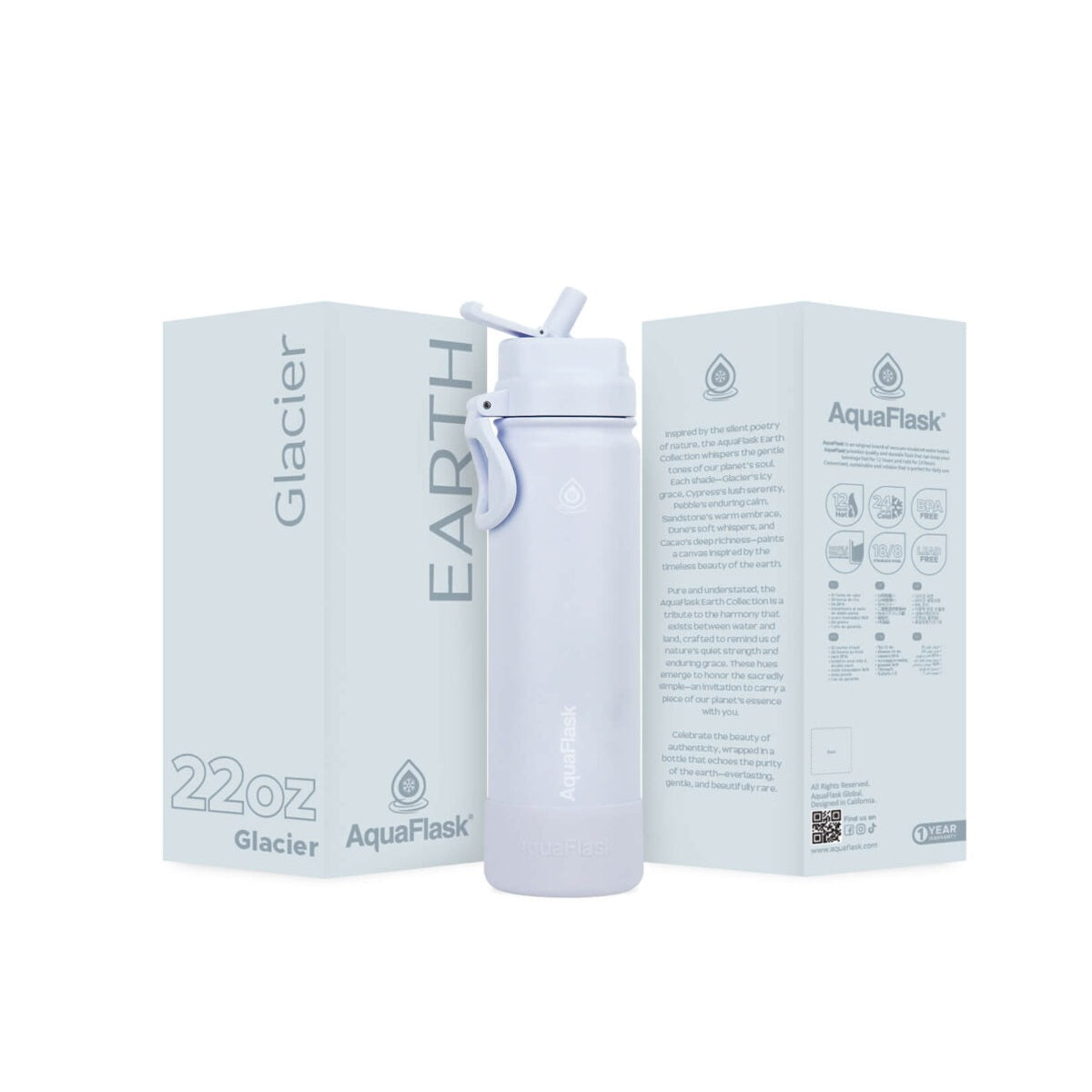 Bouteille d'eau AquaFlask Earth Collection 650 ml en acier inoxydable – Isotherme, garde au chaud 12h, au froid 24h