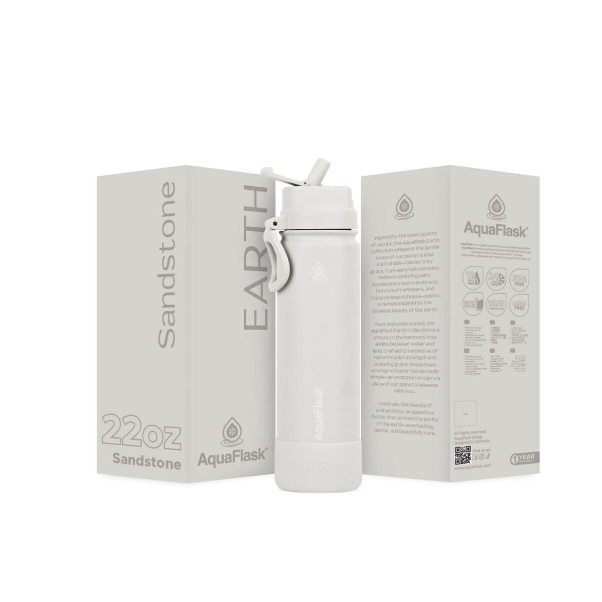 Bouteille d'eau AquaFlask Earth Collection 650 ml en acier inoxydable – Isotherme, garde au chaud 12h, au froid 24h