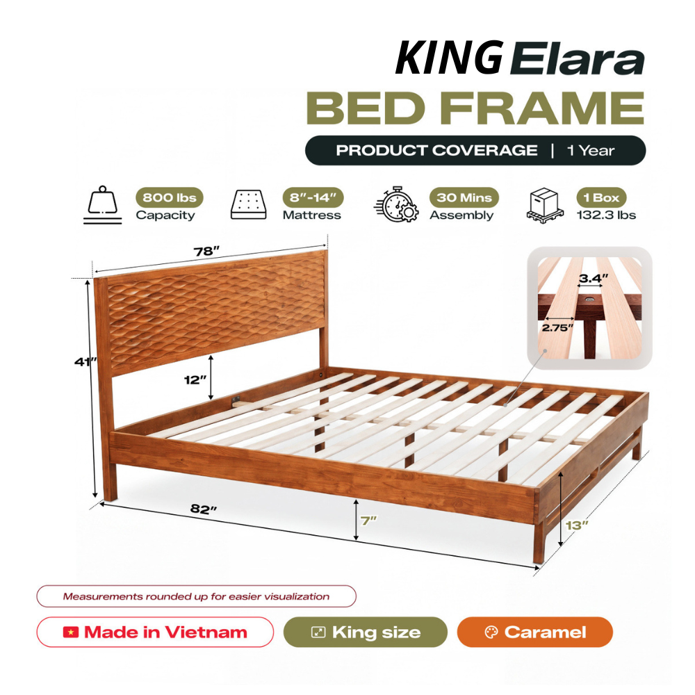Elara Solid Wood Bed Frame