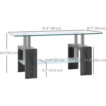 Sutton Rectangular Glass Coffee Table with Tempered Glass Top-Grey