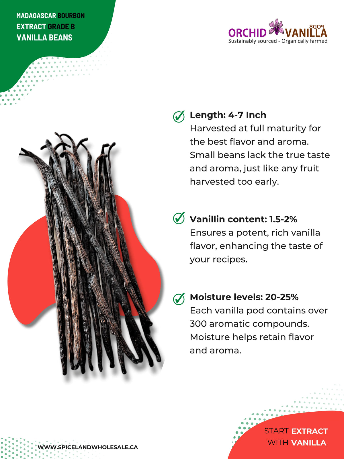 Madagascar Bourbon Extract Vanilla Beans Grade-B <br>For Extract Making<BR>By Ounce