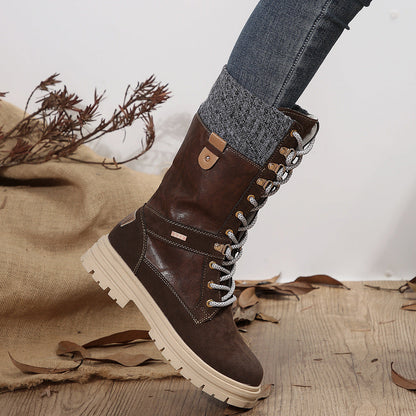 Women's Casual Mid-Calf Boots – Low Heel PU Leather Fashion Footwear