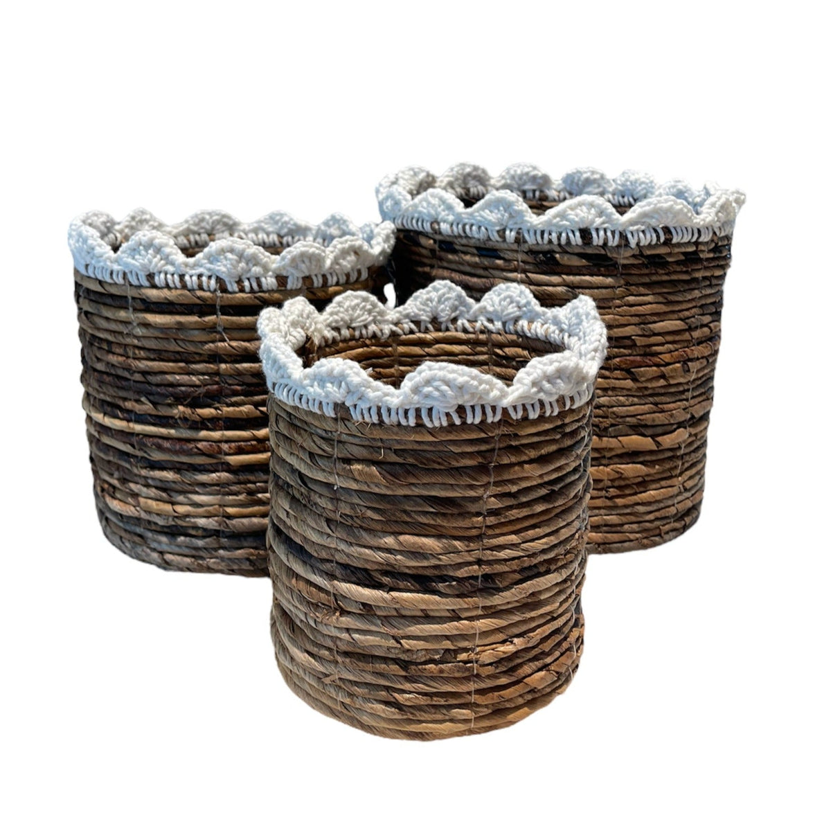 Panier de jardinière à volants en feuille de bananier et macramé