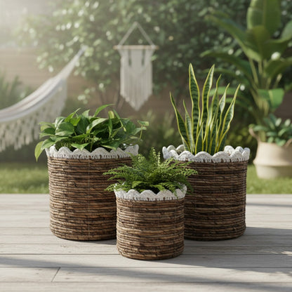 Panier de jardinière à volants en feuille de bananier et macramé
