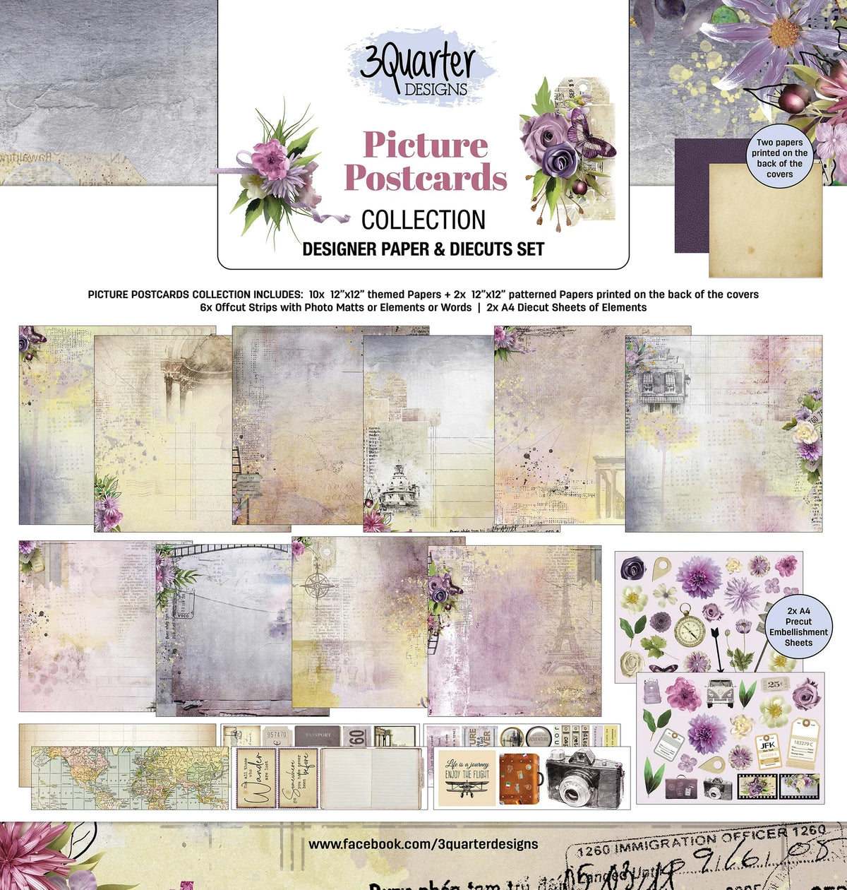 3Quarter Designs - Pack de papiers 30,5 x 30,5 cm - Carte postale illustrée