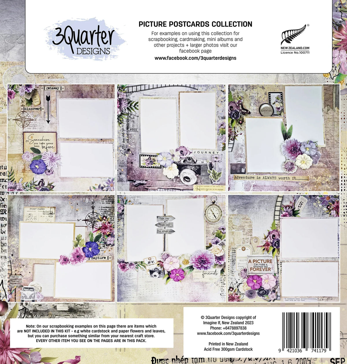 3Quarter Designs - Pack de papiers 30,5 x 30,5 cm - Carte postale illustrée