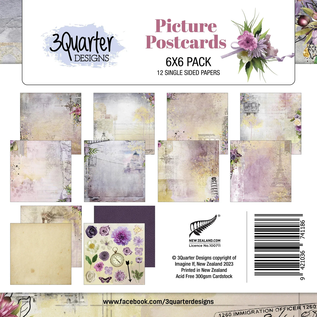 3Quarter Designs - Bloc de papier 6" X 6" - Carte postale illustrée