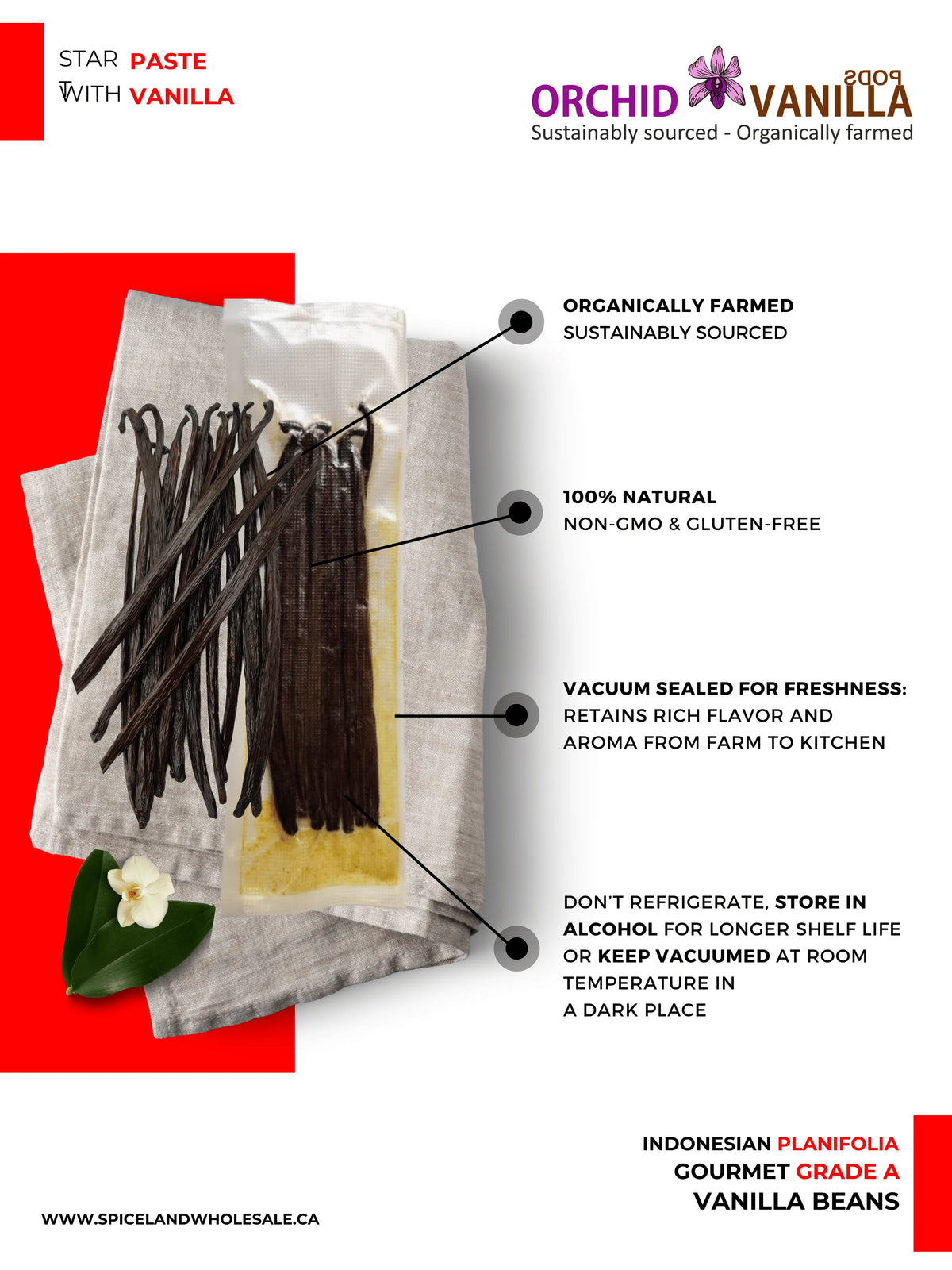 Indonesian Vanilla (Sumatra) Planifolia Gourmet Grade-A Beans<br>For Extract And Baking<BR>By Count