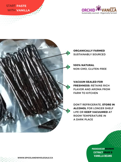 Madagascar Bourbon Extract Vanilla Beans Grade-B <br>For Extract Making<BR>By Ounce