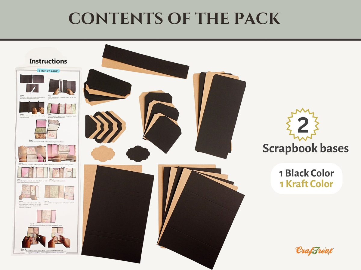 CrafTreat Blocs de Scrapbooking - Porte-Feuillet FlipFlap - Noir et Couleur Kraft