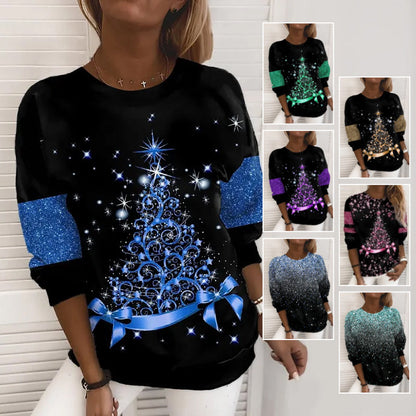 Women's Christmas Print Sweater – 3D Printed Long Sleeve Holiday Pullover