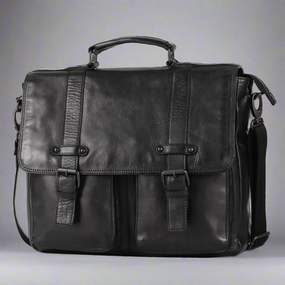 MET Premium Leather Laptop Bag. Messenger Briefcase with Detachable Shoulder Strap