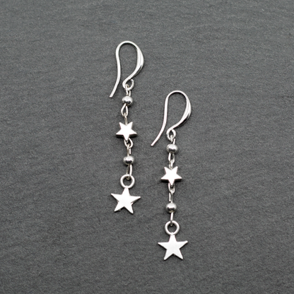 Silver Plate Double Drop Star Charm Earrings