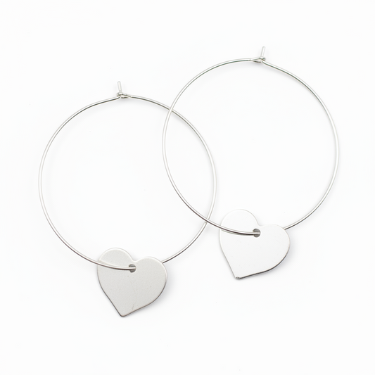 Silver Plate Heart On Hoop Earrings