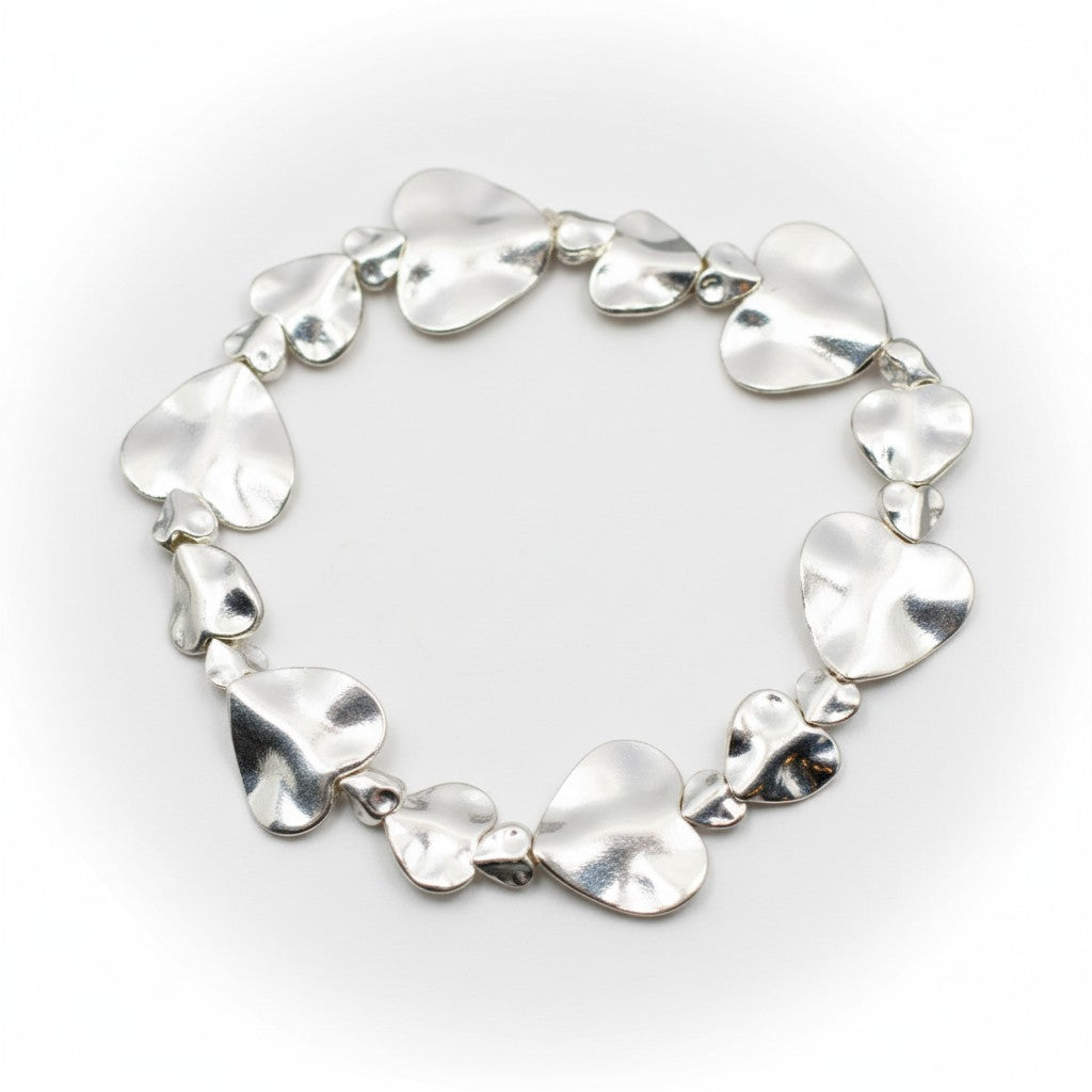 Beaten Heart Bracelet in Silver Plate