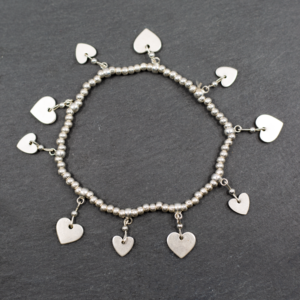 Silver Plate Elasticated Heart Charm Bracelet