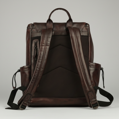 MET Two Adjustable Strap Leather Backpack. Premium Rucksack with Tech Sleeve
